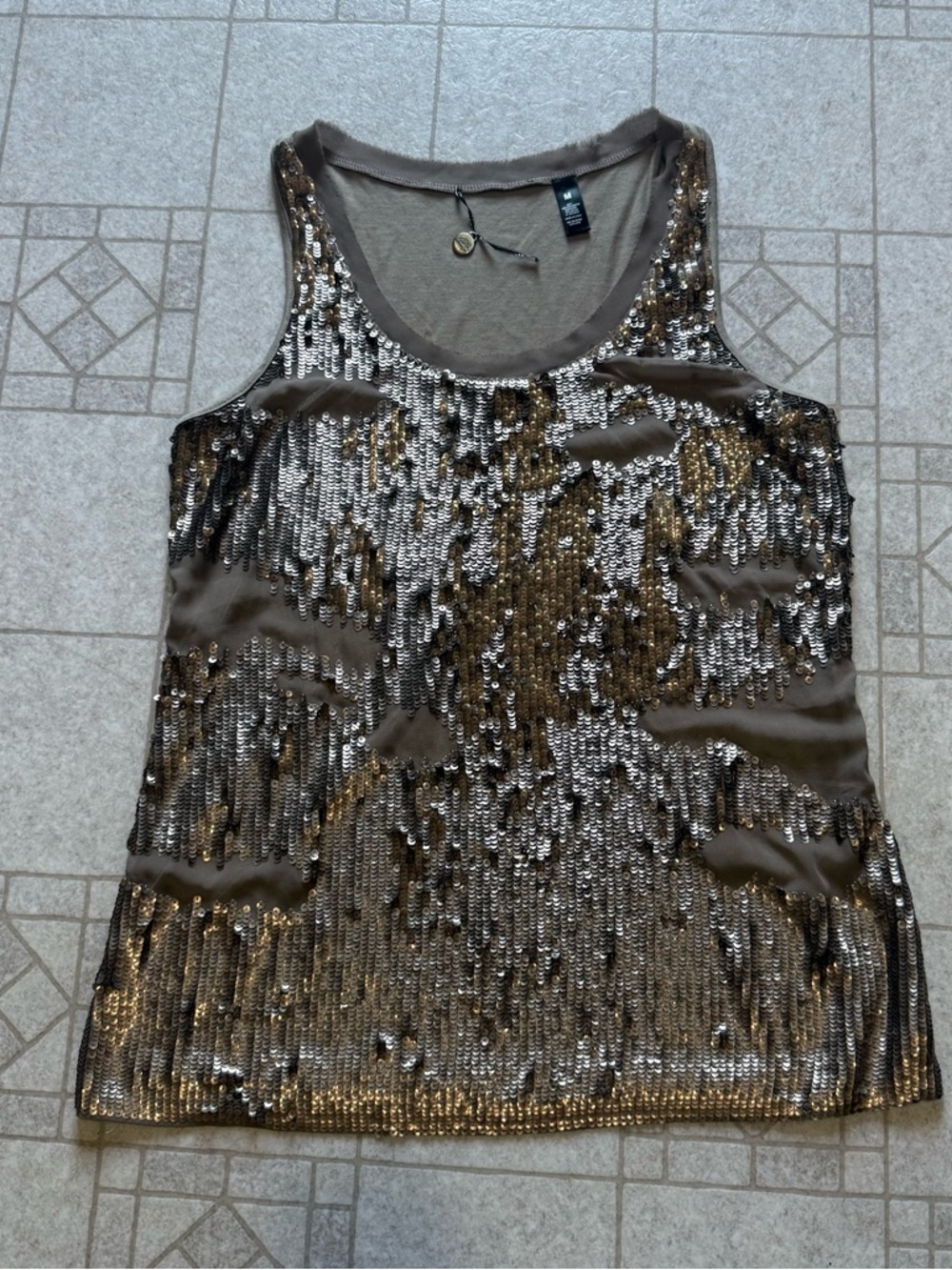 Sequined Tank Top - Taupe/Gold - BKE